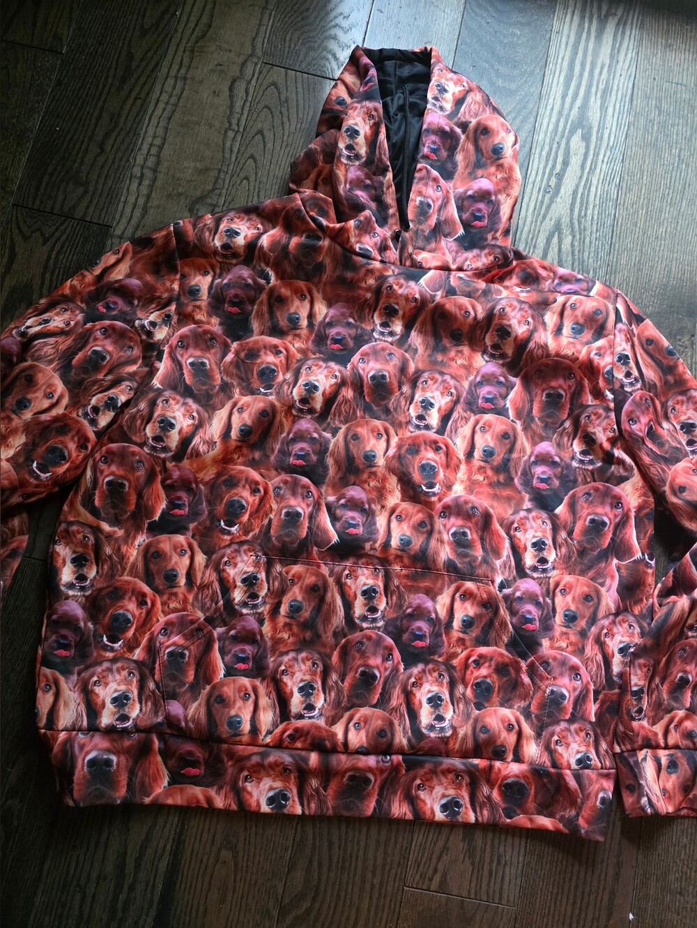 Dog Print Hoodie - Red/Brown Canine Pattern